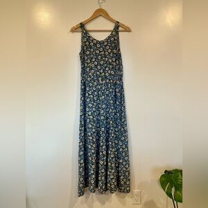 Vintage Silk Floral Scoop Neck Midi Dress Size 36 / S